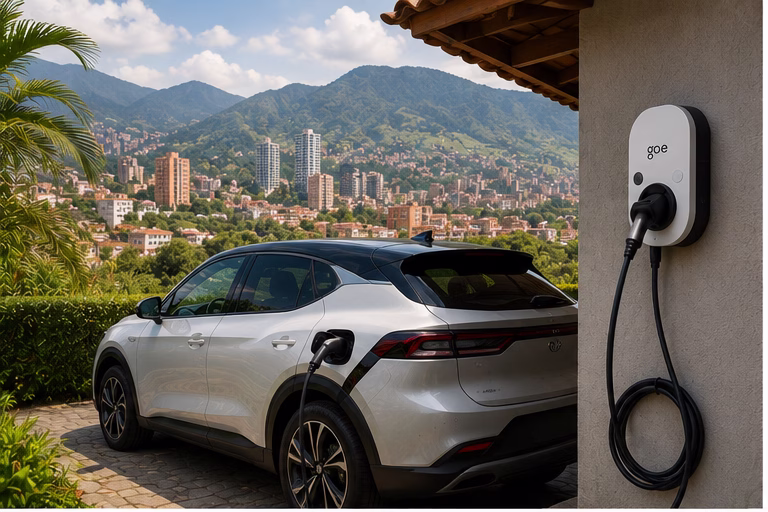 Cargador para vehículo eléctrico instalado en casa con asesoría técnica.